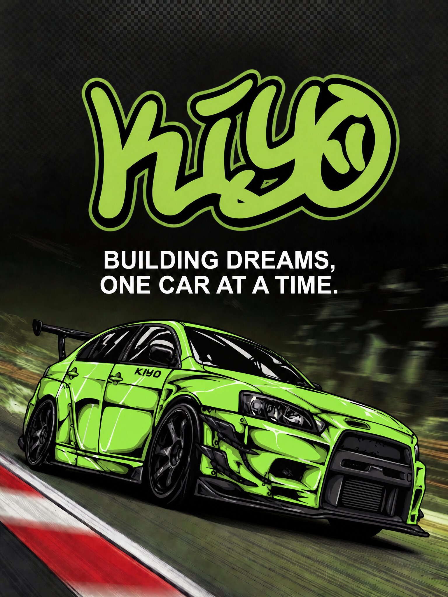 Lime green widebody JDM performance car built by Kiyo Motorsports